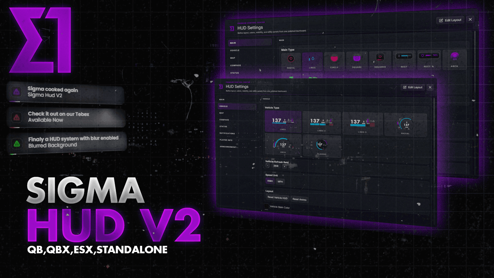 Sigma HUD V2 | Highly Customizable HUD System [QB,ESX,OX,QBOX,STANDALONE]